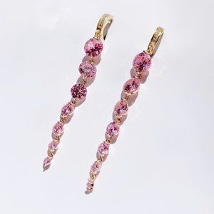 PINK CRYSTAL GOLD DANGEL HOOP EARRINGS GOLD HOOPS​​​​​​​​​​​​​​​​​​​​​​​​​​​